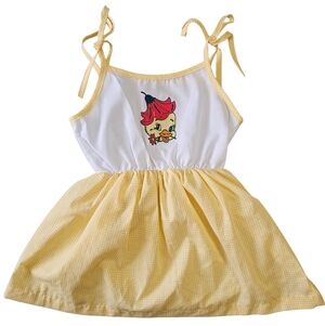 Vintage Yellow Check Duck Flower Tie Strap Dress 3T